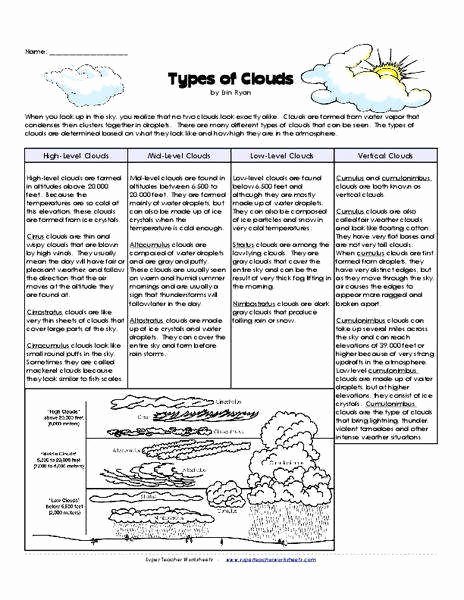 Types Of Clouds Worksheet Best Of Types Clouds Worksheet