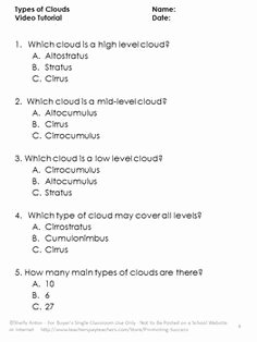 Types Of Clouds Worksheet Fresh Worksheets Minerals and Earth Space On Pinterest