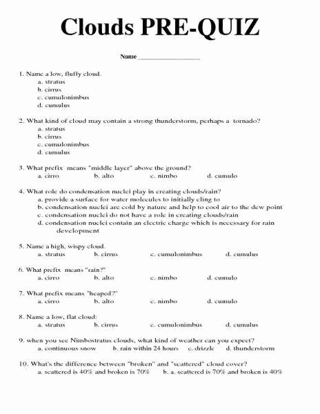 Types Of Clouds Worksheet Lovely Types Clouds Worksheet