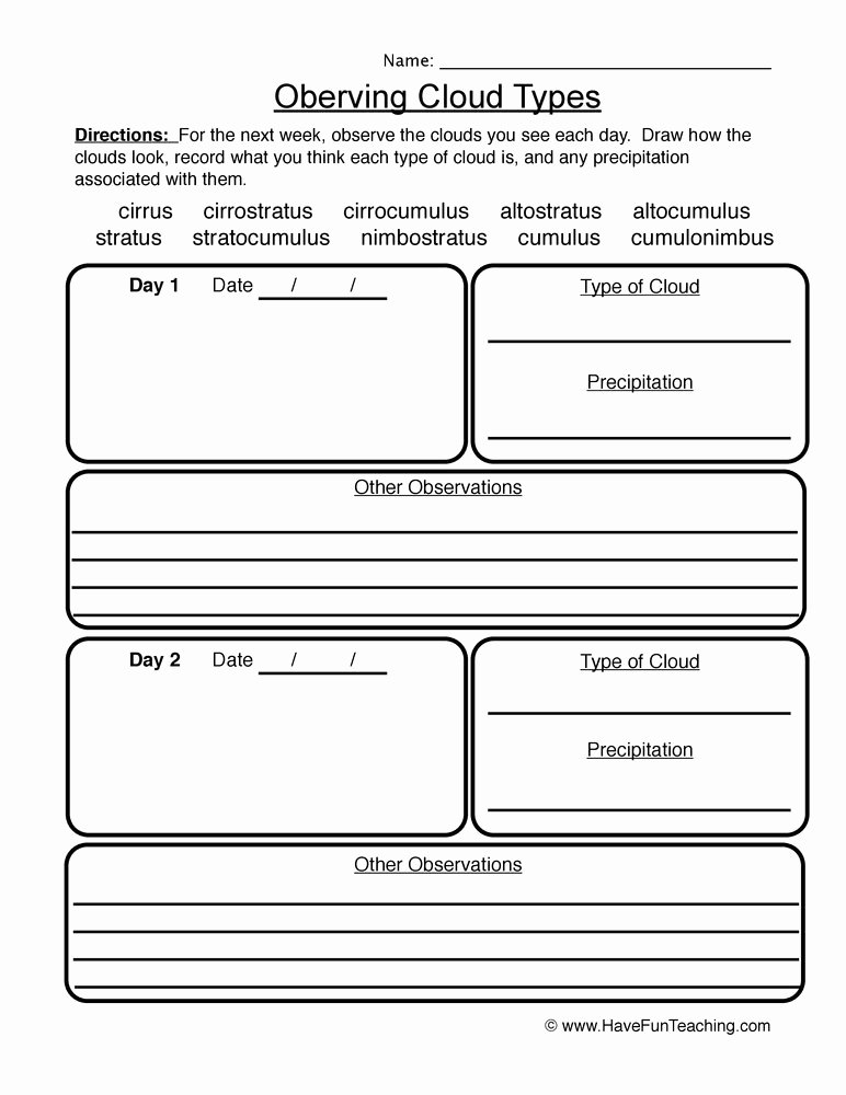 Types Of Clouds Worksheet Luxury Science Weather Worksheets Resources