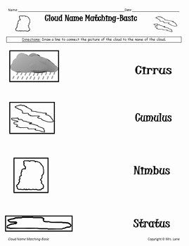 Types Of Clouds Worksheet New Elementary Clouds Worksheets by Mrs Lane