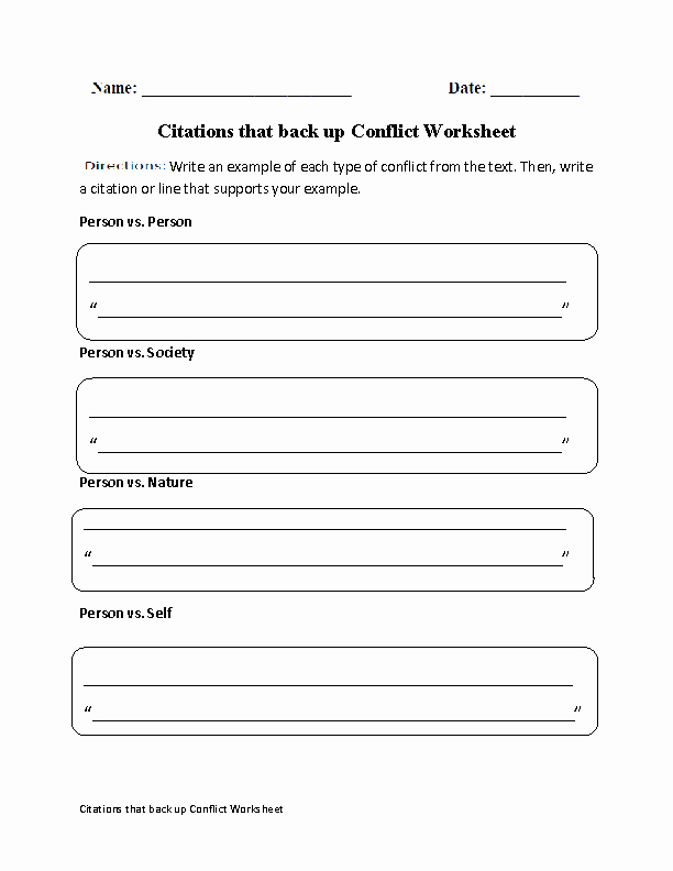 Types Of Conflict Worksheet Beautiful Citations that Back Up Conflict Worksheet