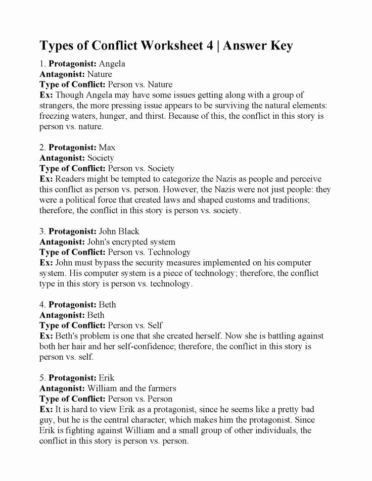 Types Of Conflict Worksheet Fresh This is the Answer Key for the Types Of Conflict Worksheet