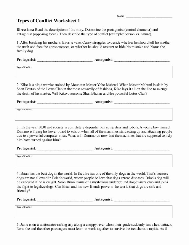 Types Of Conflict Worksheet Fresh Types Of Conflict Worksheet 1