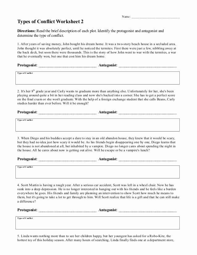 Types Of Conflict Worksheet Luxury Types Of Conflict Worksheet 2