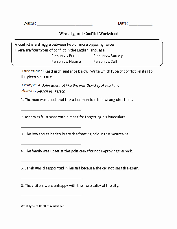 Types Of Conflict Worksheet New What Type Of Conflict Worksheet Ela