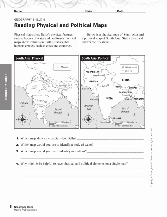Types Of Maps Worksheet Awesome Reading Physical and Political Maps Worksheet for 4th