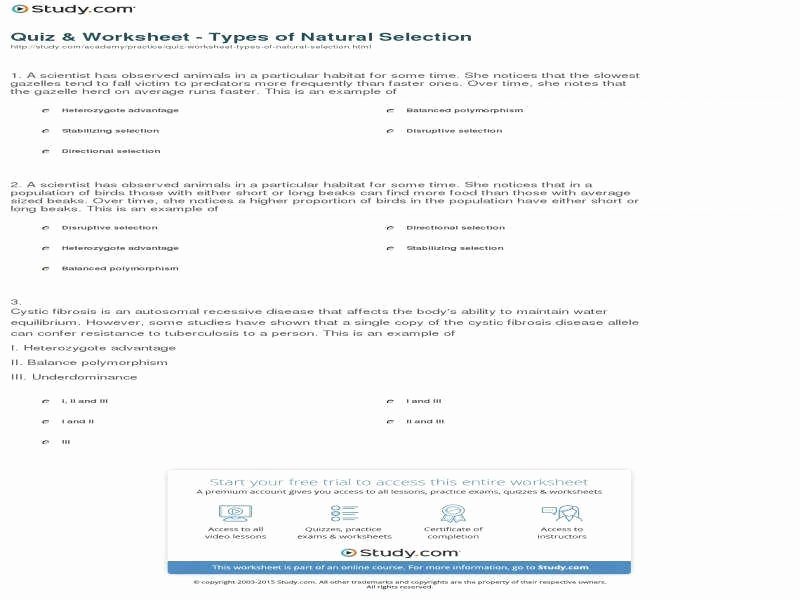 Types Of Natural Selection Worksheet Inspirational Natural Selection Worksheet