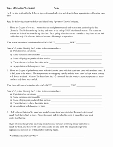 Types Of Natural Selection Worksheet New Darwin S Natural Selection Worksheet