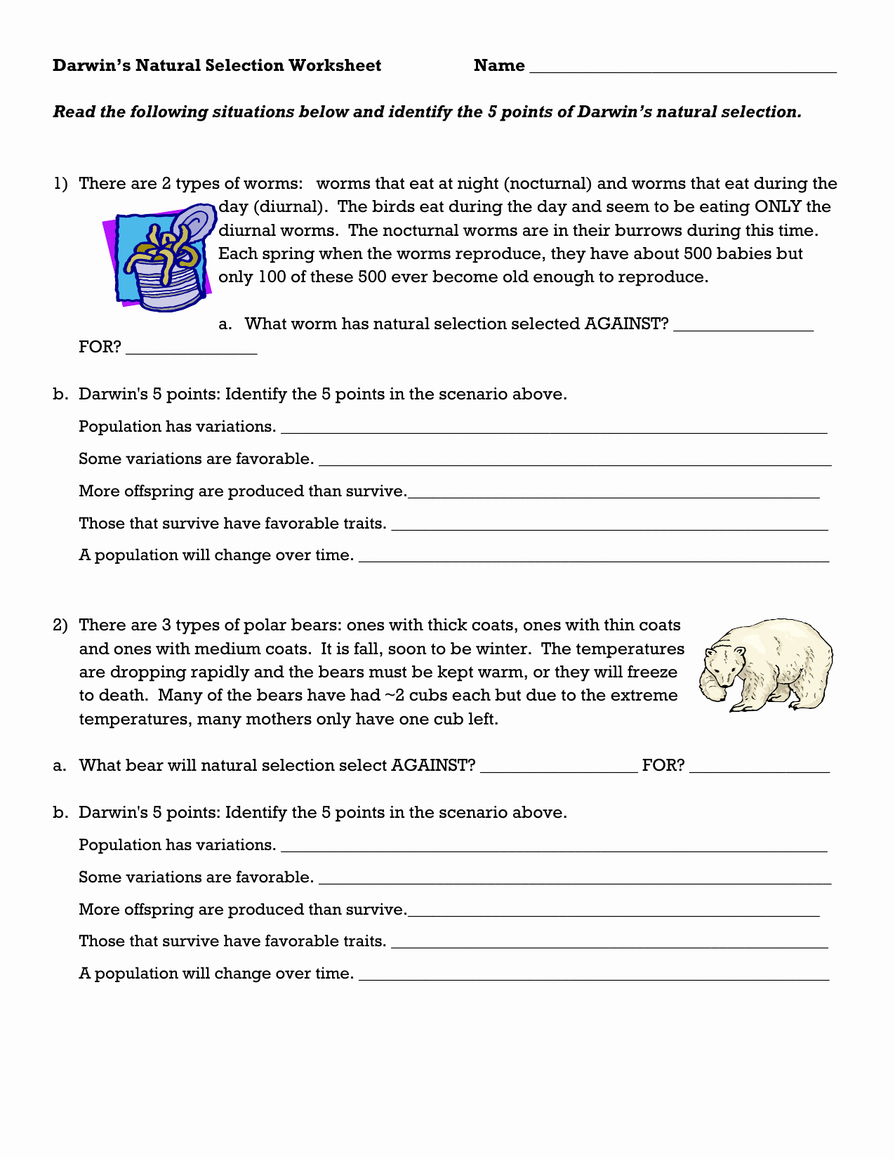 Types Of Natural Selection Worksheet New Darwin S Natural Selection Worksheet School