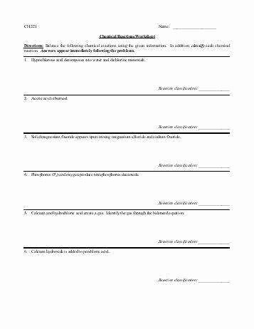 Types Of Reactions Worksheet Answers Beautiful Types Chemical Reaction Worksheet