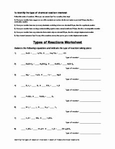 Types Of Reactions Worksheet Answers Fresh Chemfiesta Types Reactions Worksheet then Balancing