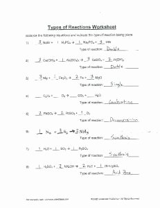 Types Of Reactions Worksheet Elegant Types Of Reactions Worksheet Mafiadoc