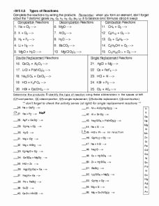 Types Of Reactions Worksheet Elegant Ws 4 6 Types Of Reactions Worksheet for 10th 12th Grade