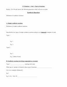 Types Of Reactions Worksheet Unique Chemistry Webquest Six Major Types Of Chemical Reactions