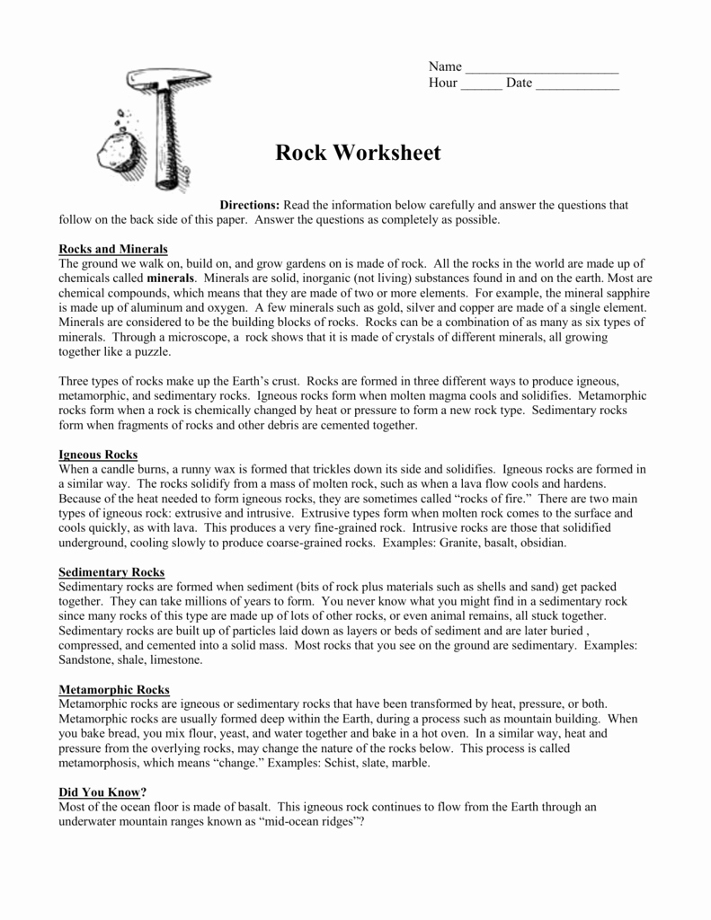 Types Of Rock Worksheet Best Of Rock and Minerals Worksheet