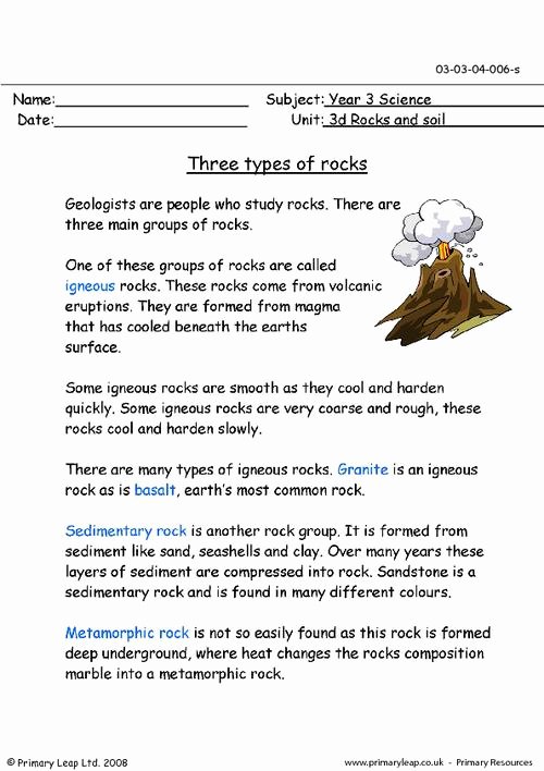 Types Of Rock Worksheet Elegant Three Types Of Rocks