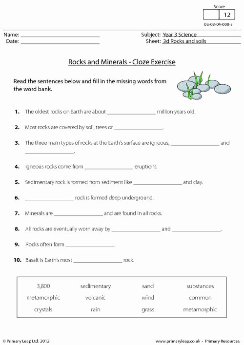 Types Of Rock Worksheet Luxury Rocks and Minerals Cloze Activity