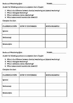 Types Of Rocks Worksheet Pdf New Rocks and Weathering Worksheet and Quiz by Humanities