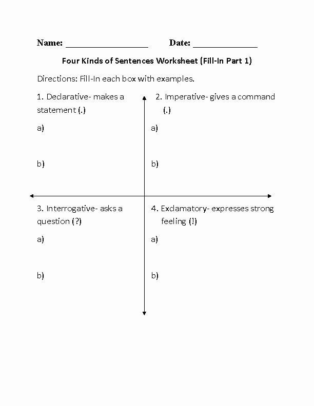 50 Types Of Sentences Worksheet