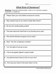 Types Of Sentences Worksheet Beautiful Types Of Sentences with Punctuation Worksheet