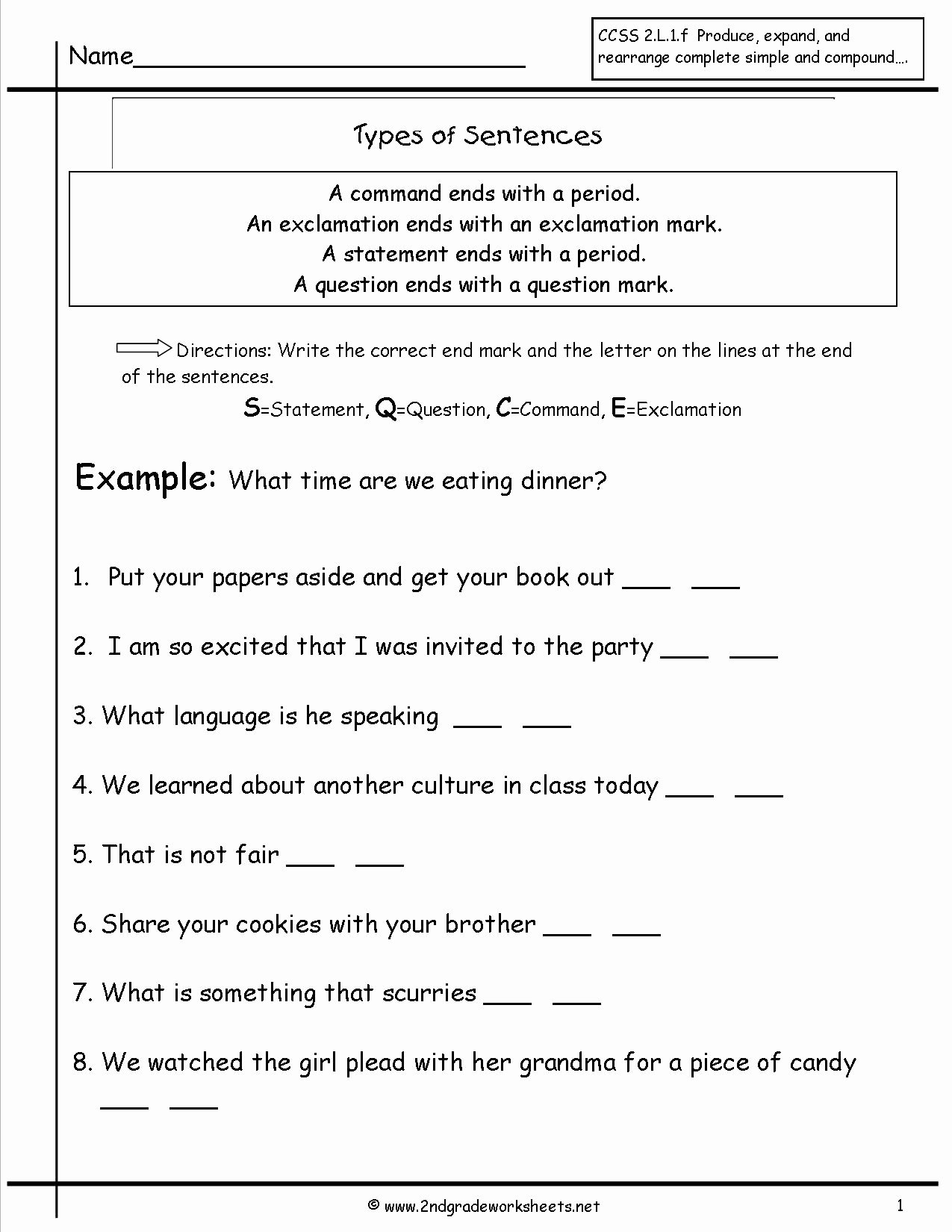 Types Of Sentences Worksheet Elegant Second Grade Sentences Worksheets Ccss 2 L 1 F Worksheets