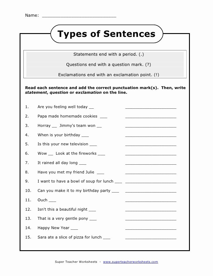 Types Of Sentences Worksheet Inspirational Kind Of Sentences