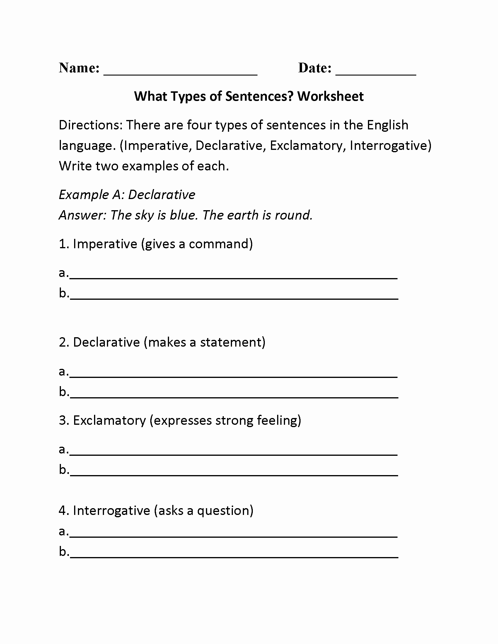Types Of Sentences Worksheet Luxury Sentences Worksheets