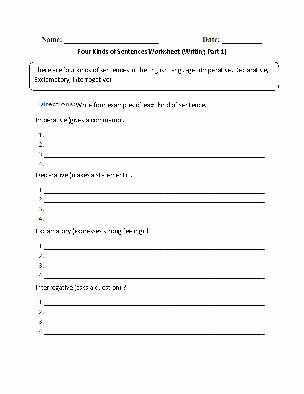 Types Of Sentences Worksheet New 13 Best Of Different Types Writing Worksheets
