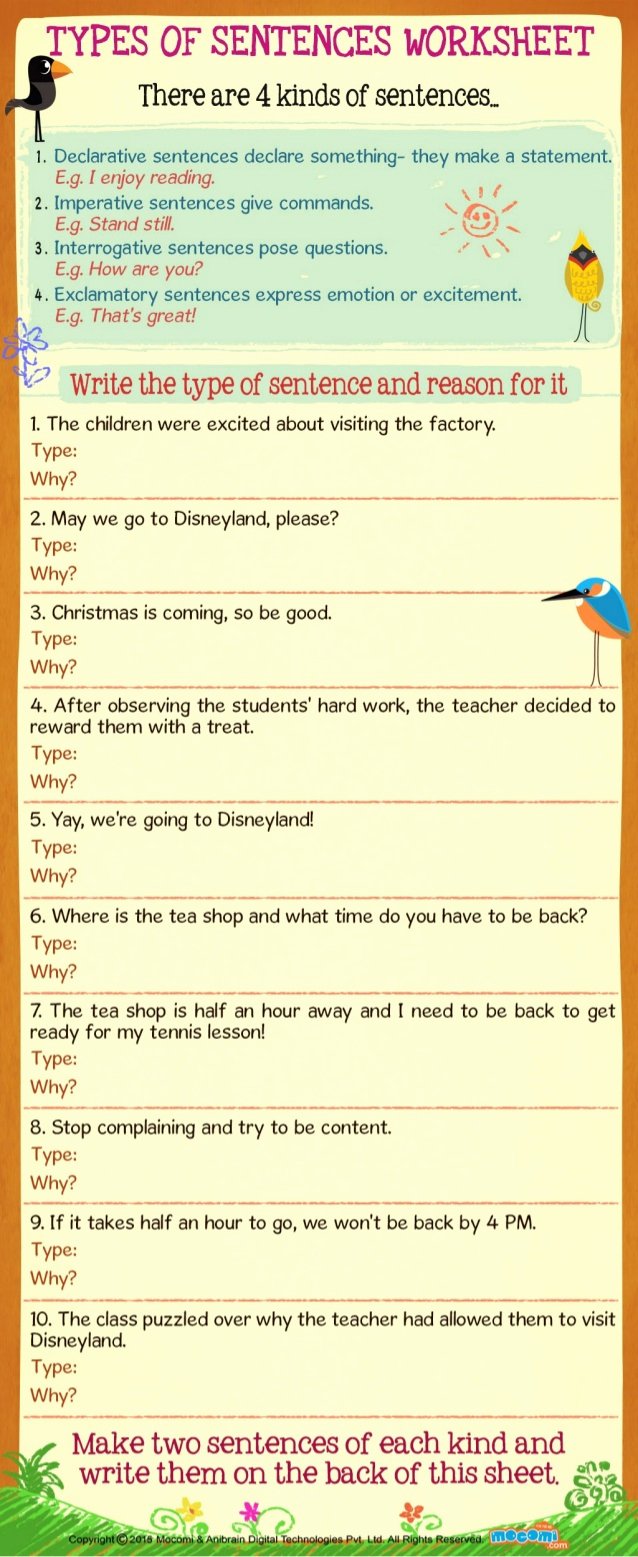 Types Of Sentences Worksheet Unique Types Of Sentences Worksheet for Kids Mo I