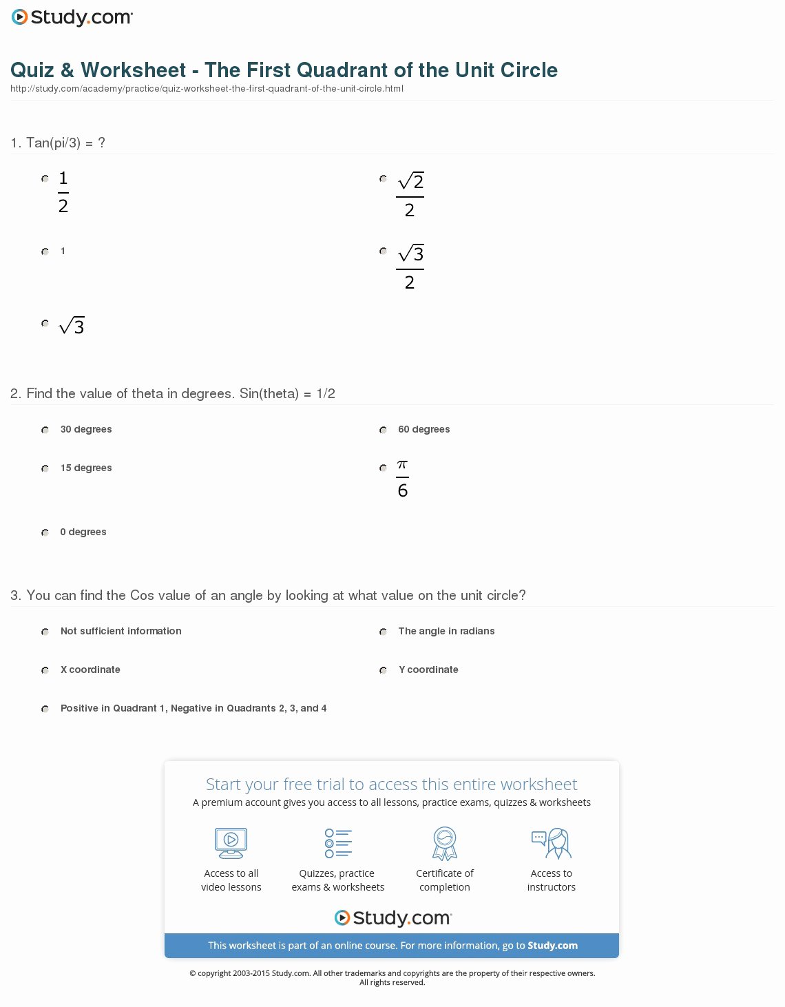 Unit Circle Practice Worksheet New Unit Circle Worksheet Embedded Math