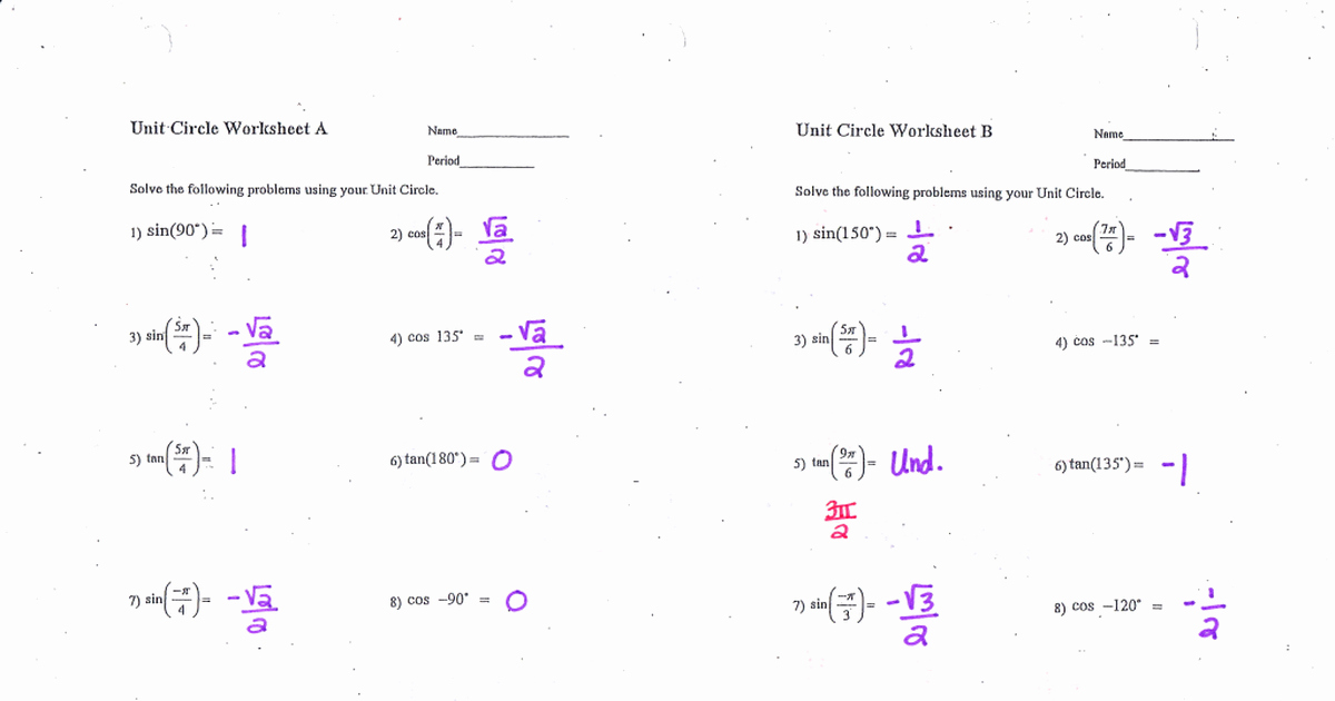 Unit Circle Worksheet with Answers Elegant Unit Circle Key Calendar June