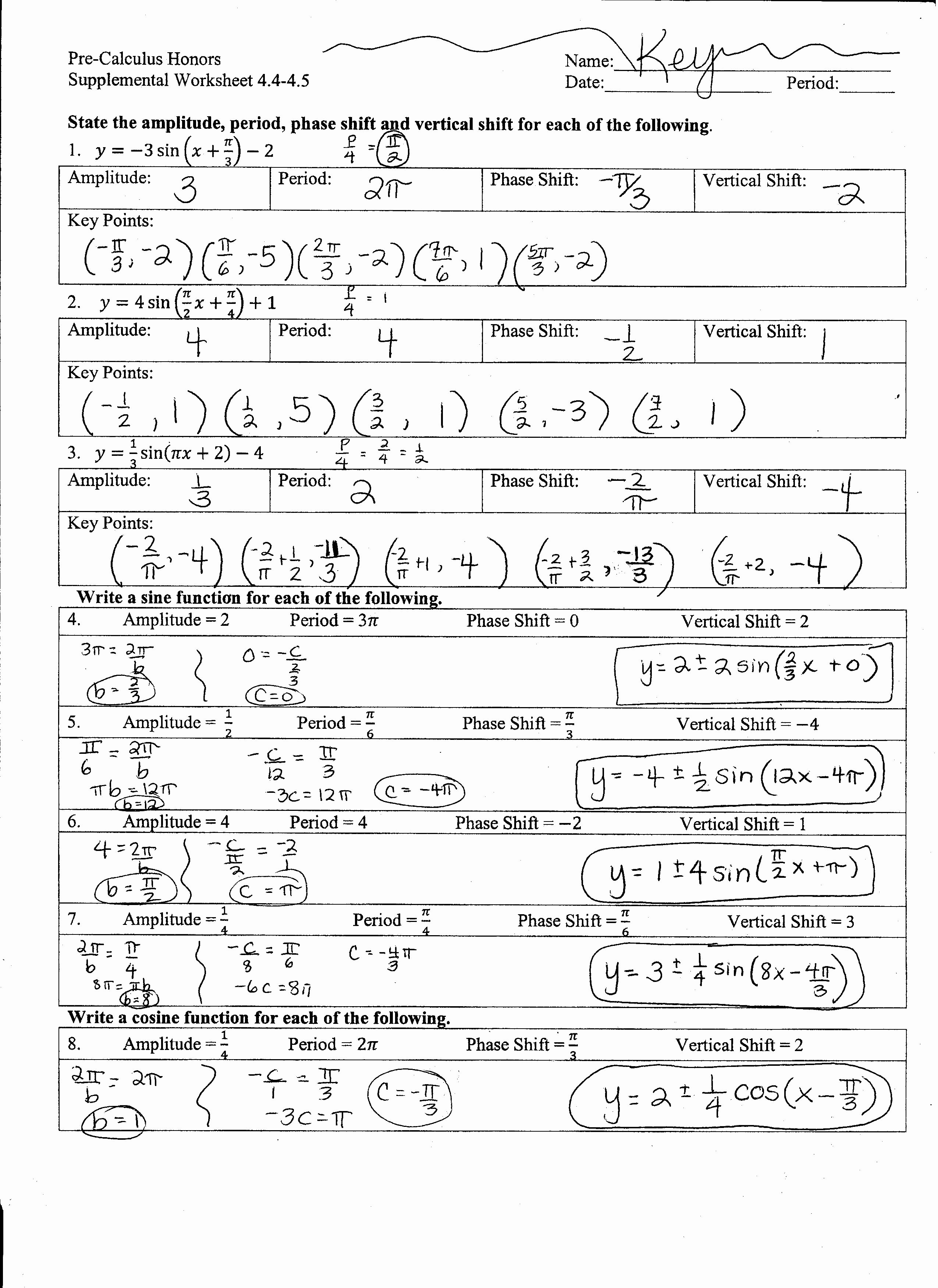 Unit Circle Worksheet with Answers Luxury Pre Calculus Honors Mrs Higgins