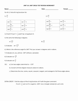 Unit Circle Worksheet with Answers Luxury Trigonometry Basics