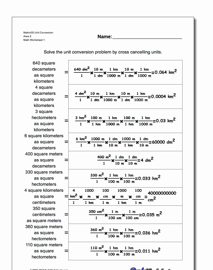 Unit Conversion Word Problems Worksheet Awesome Metric Si area