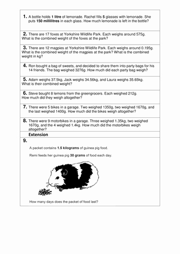 Unit Conversion Word Problems Worksheet Elegant Measures Metric Units Weight Word Problems Year 4