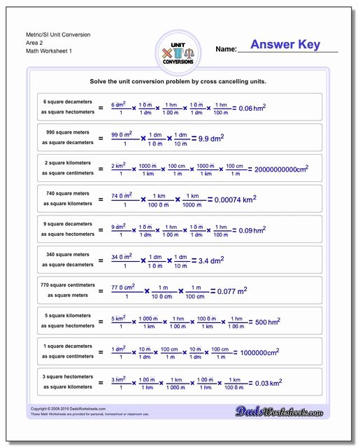 Unit Conversion Word Problems Worksheet New Metric Si area