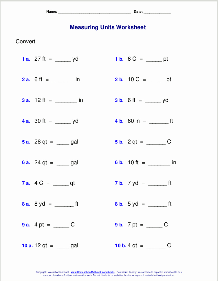 Unit Conversion Word Problems Worksheet Unique Customary Measuring Units Worksheets