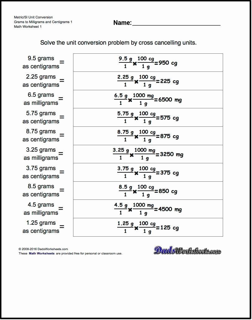 Unit Conversion Worksheet Answers Lovely Worksheets for Metric Si Unit Conversions All with Answer