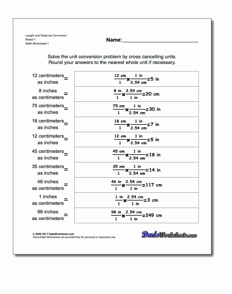 Unit Conversion Worksheet Answers New Customary and Metric