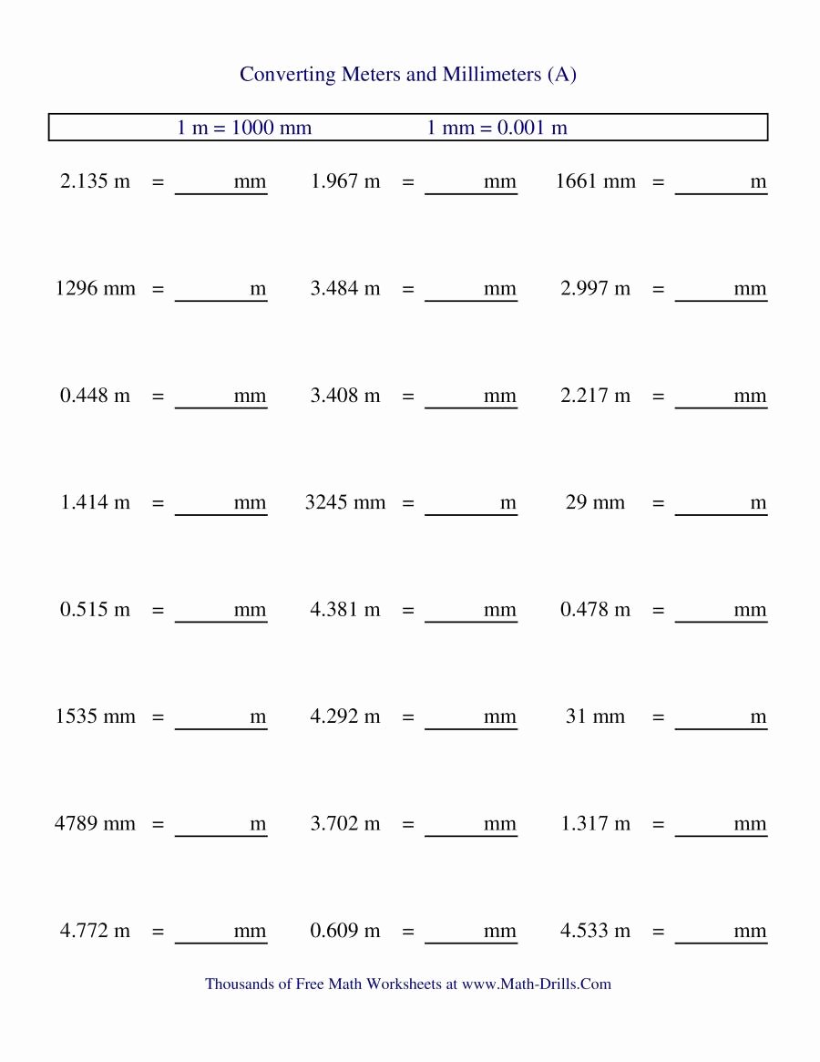 Unit Conversion Worksheet Chemistry Lovely Metric Conversion Of Meters and Millimeters A