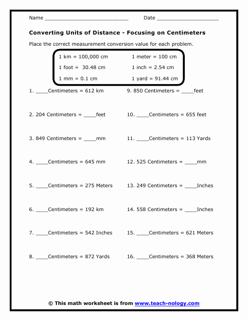 Unit Conversion Worksheet Pdf Best Of Converting Units Of Distance Worksheet Metric