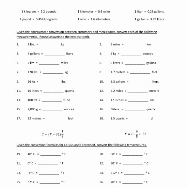 Unit Conversion Worksheet Pdf Inspirational Math Measurement Conversion Worksheets