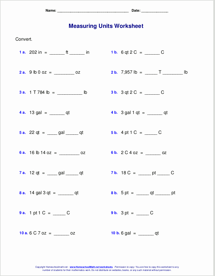 Unit Conversions Worksheet Answers New Free Grade 6 Measuring Worksheets