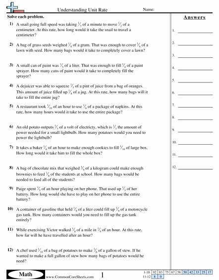 Unit Rate Word Problems Worksheet Awesome Unit Rate Worksheet