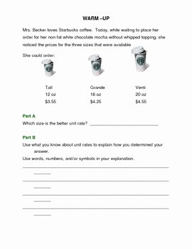Unit Rate Word Problems Worksheet Best Of Unit Rates In Real Life Starbucks by Laura Becker