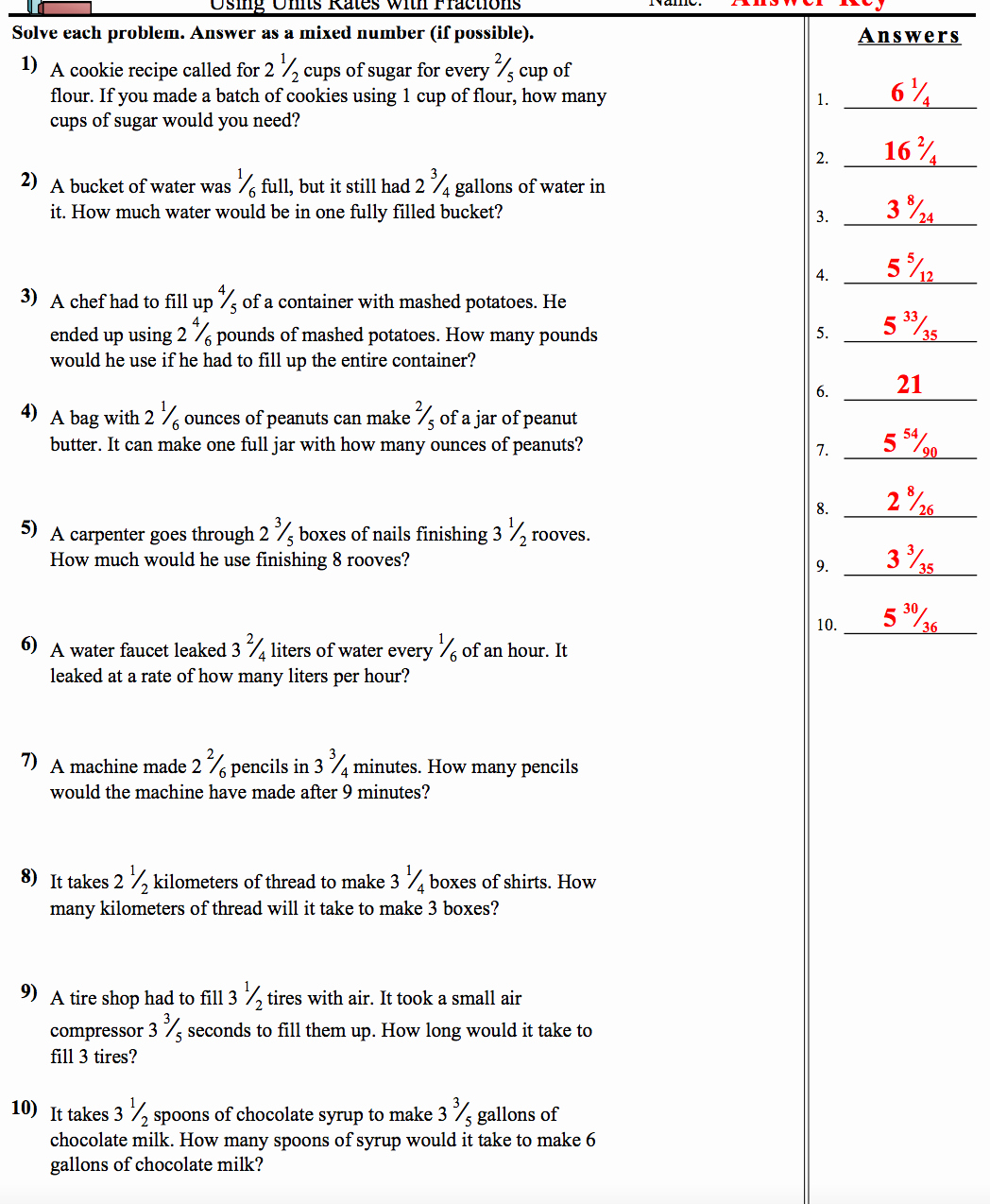 Unit Rate Worksheet 6th Grade Beautiful Unit Rates with Fractions Worksheet Answers Nms Self