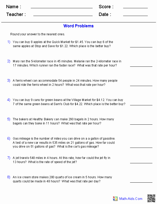 Unit Rate Worksheet 7th Grade Best Of 10 Best Of Proportion Problems Worksheet 6th