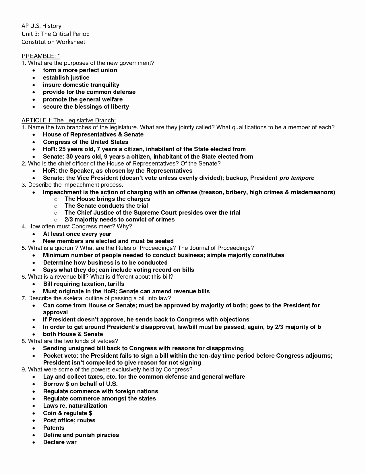 United States Constitution Worksheet Awesome 16 Best Of 3 Parts Government Worksheet Three