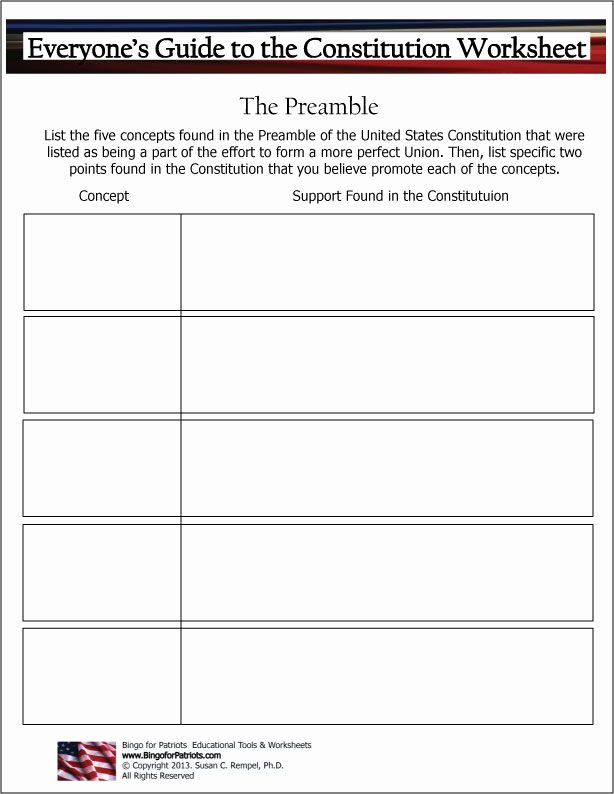 United States Constitution Worksheet Luxury Preamble Of the Constitution Graphic organizer